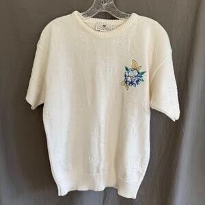 Vintage Worthington Sweater 80s Floral Embroidery Hearts Kitsch Cute Size Medium